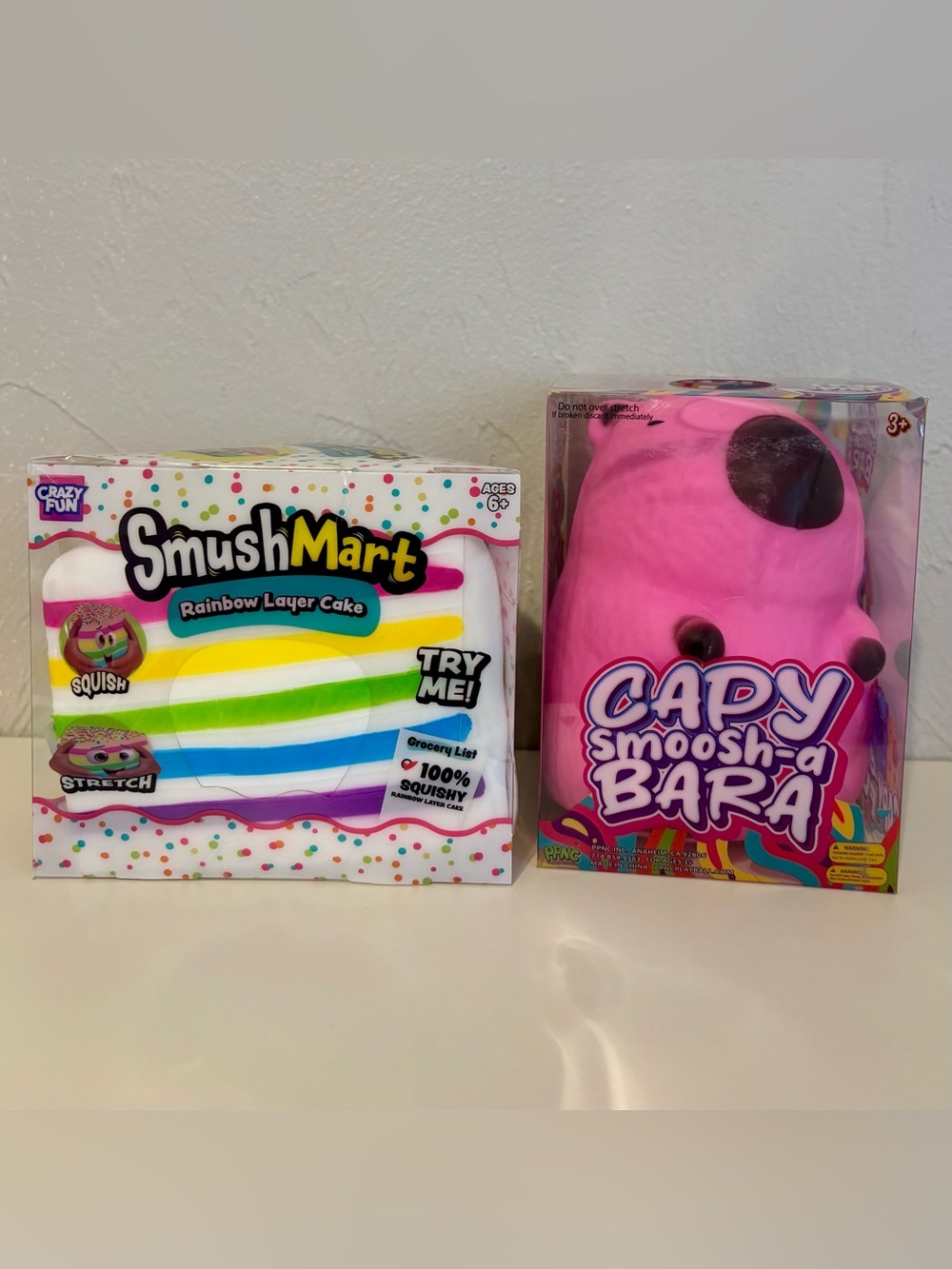 SmushMart Rainbow Layer Cake Squishy Toy + PPNC Jumbo Pink Capybara